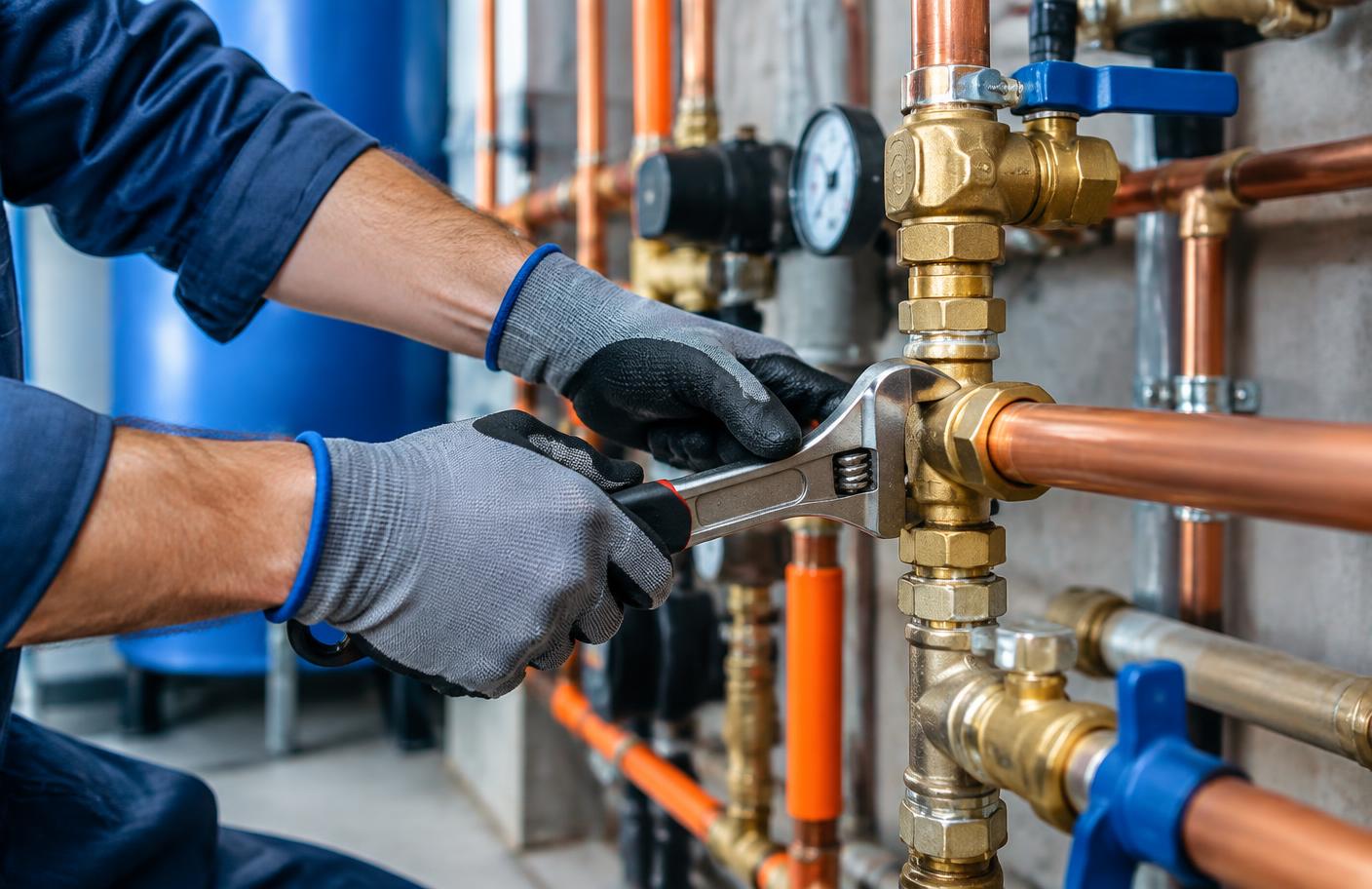 Professional plumber working on residential plumbing